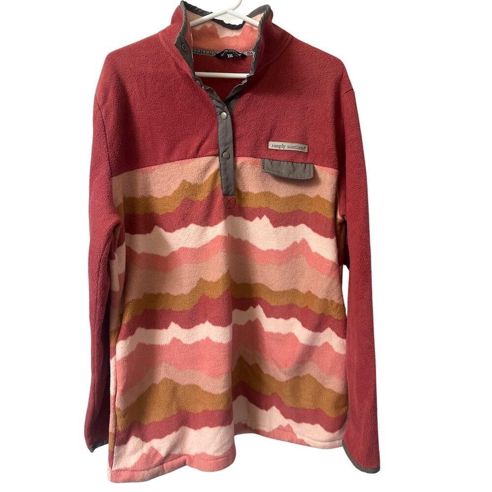 Simply Southern Comfy Fleece Pullover XXL Pink Mountain Print Snap Neck - Picture 2 of 8